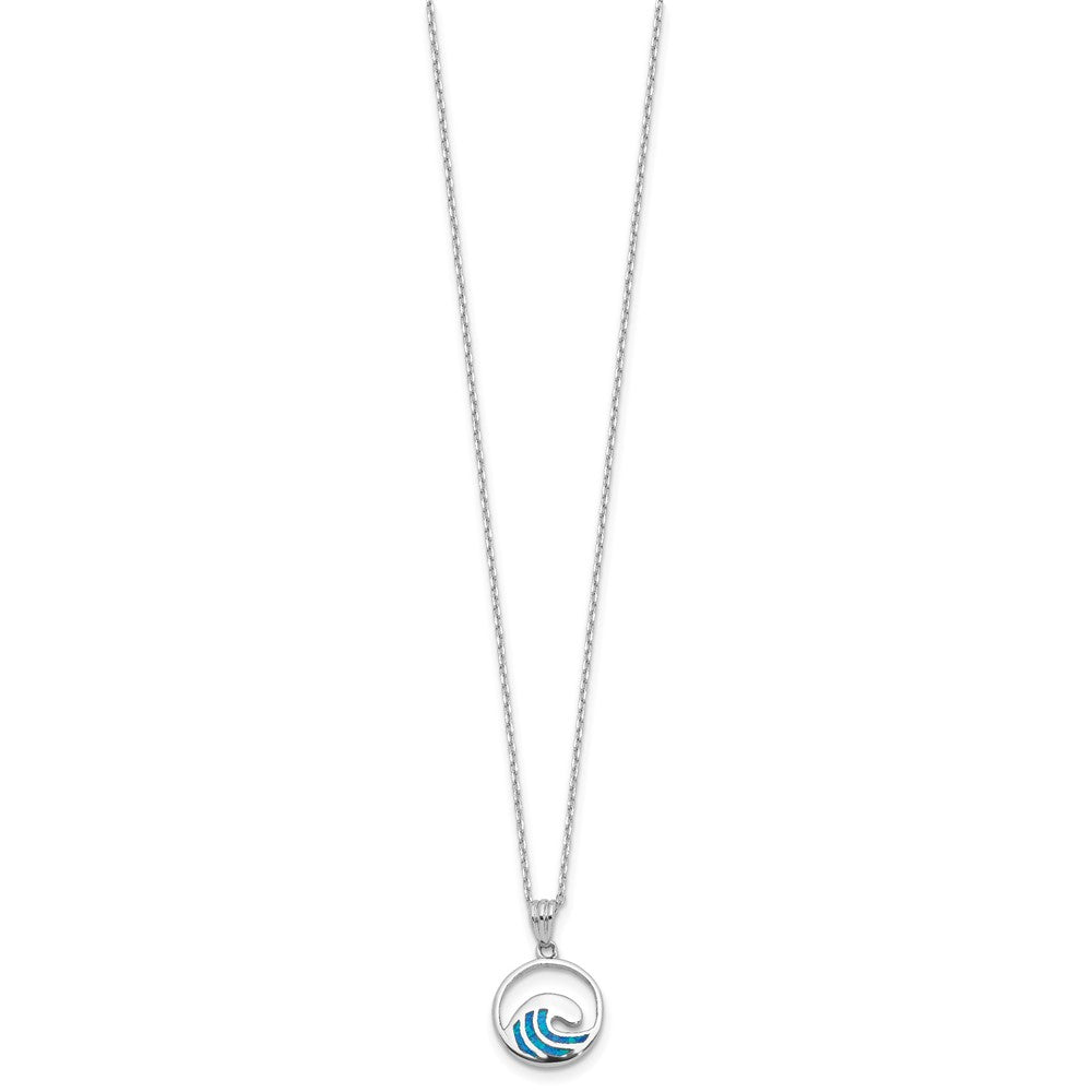 Sterling Silver Rh-Pl Cr.opal Wave 16in Necklace w/2in Ext/earring Set