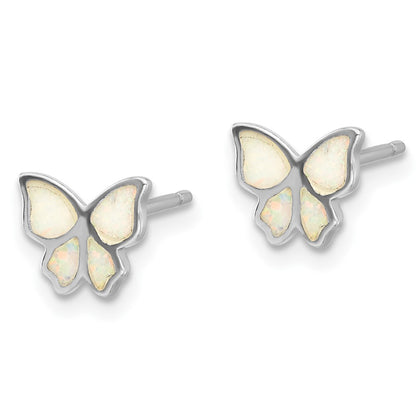 Sterling Silver Rh-Pl Cr.opal Butterfly 16in Necklace w/2in Ext/earring Set