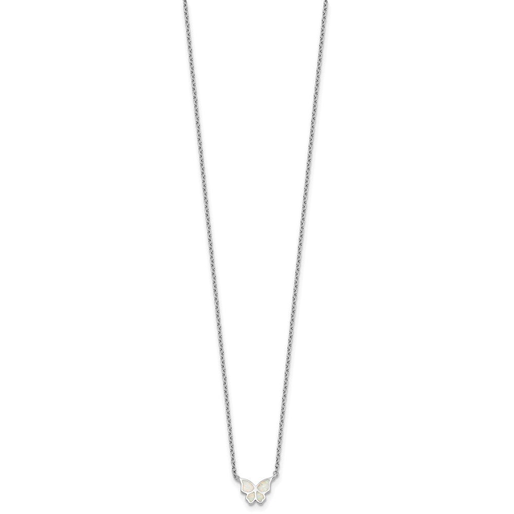 Sterling Silver Rh-Pl Cr.opal Butterfly 16in Necklace w/2in Ext/earring Set