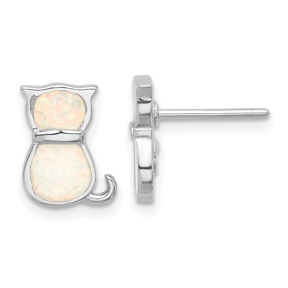 Sterling Silver Rh-Pl Cr.opal Cat 16in Necklace w/1.75 Ext/earring Set