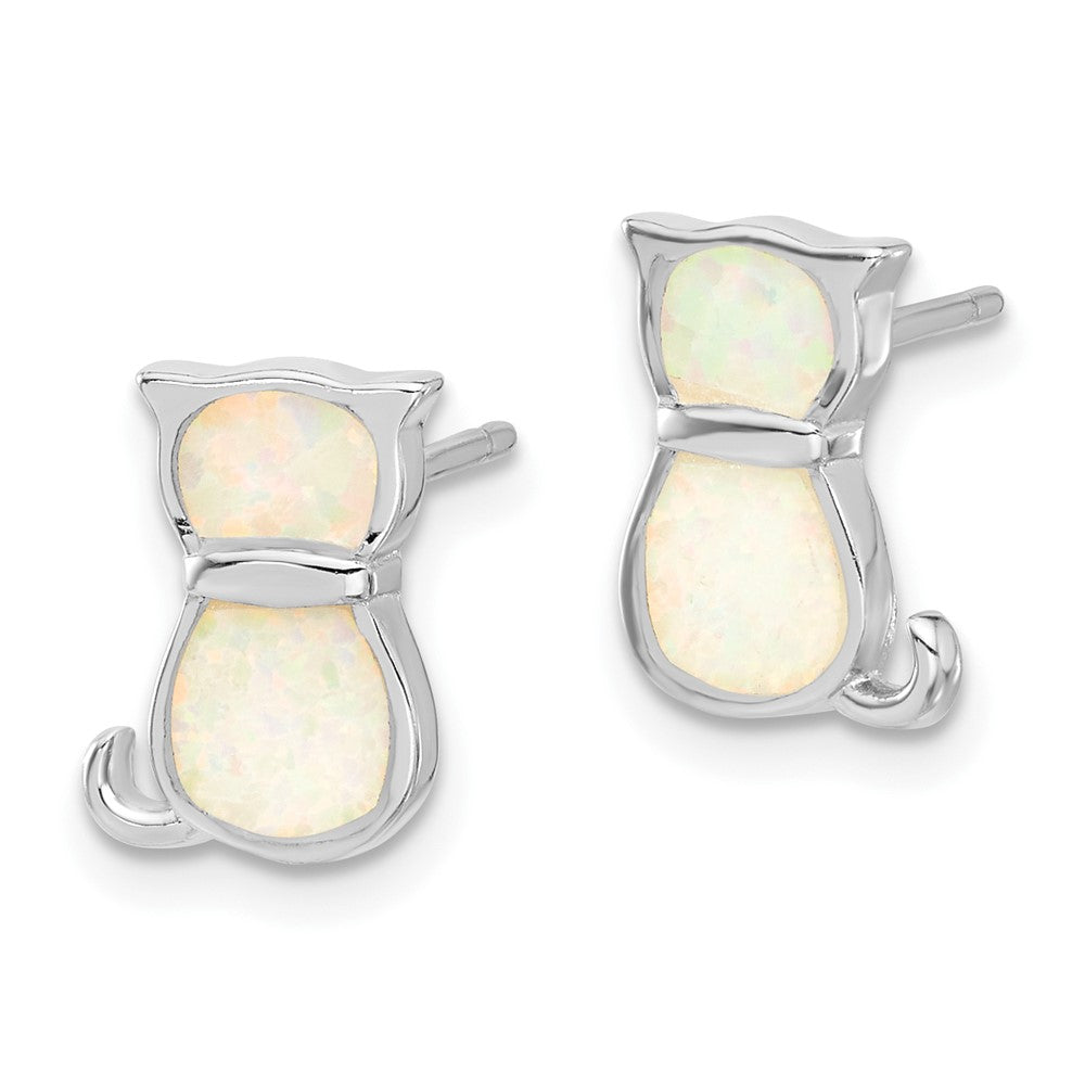 Sterling Silver Rh-Pl Cr.opal Cat 16in Necklace w/1.75 Ext/earring Set
