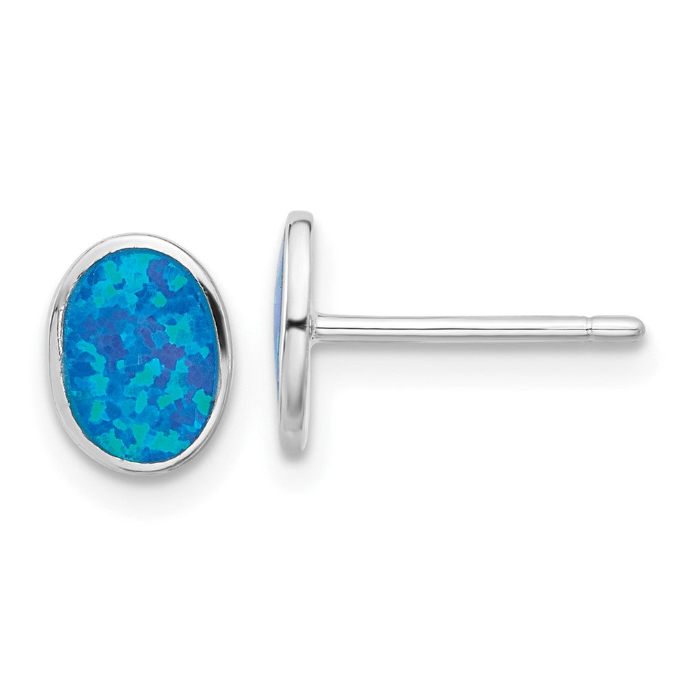 Sterling Silver Rh-Pl Blu Cr. Opal Oval 16inNecklace w/1.75 Ext/earring Set