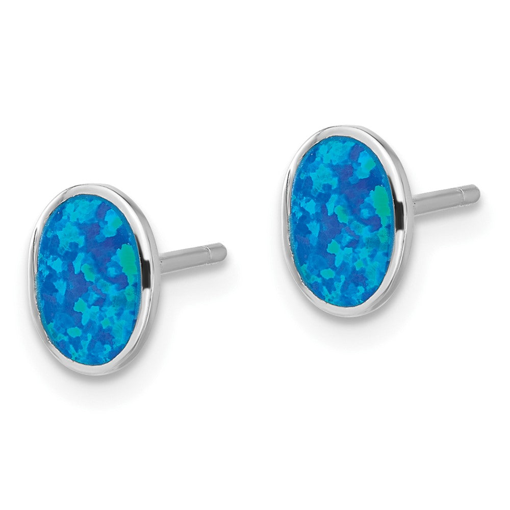 Sterling Silver Rh-Pl Blu Cr. Opal Oval 16inNecklace w/1.75 Ext/earring Set