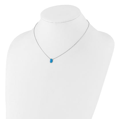Sterling Silver Rh-Pl Blu Cr. Opal Oval 16inNecklace w/1.75 Ext/earring Set
