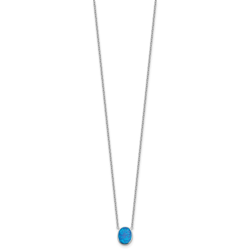 Sterling Silver Rh-Pl Blu Cr. Opal Oval 16inNecklace w/1.75 Ext/earring Set