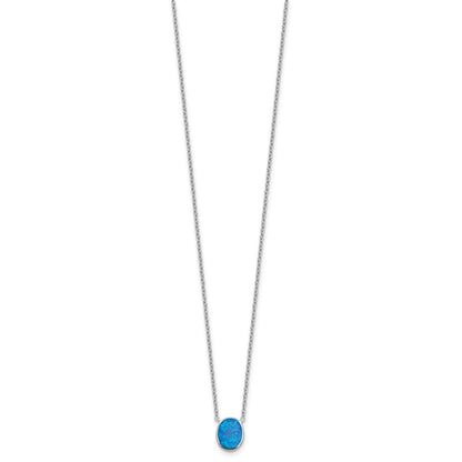 Sterling Silver Rh-Pl Blu Cr. Opal Oval 16inNecklace w/1.75 Ext/earring Set