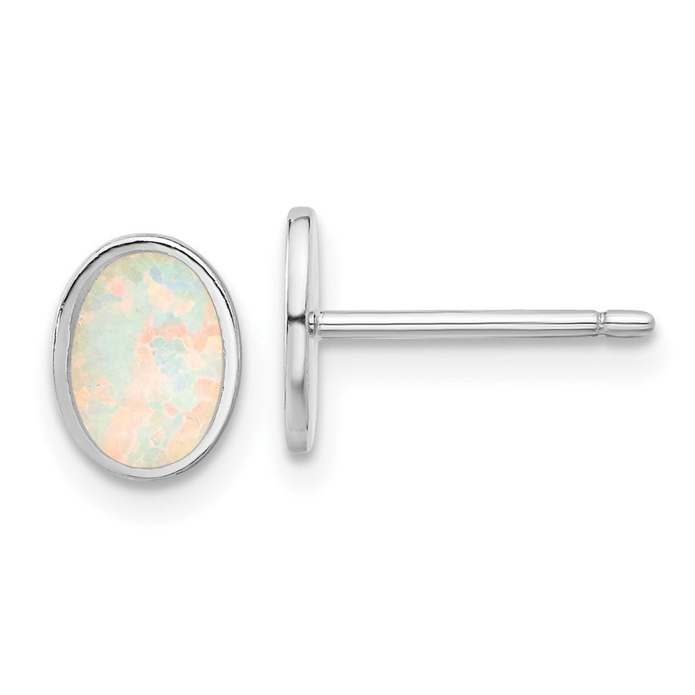 Sterling Silver Rh-Pl Created Opal OvaL16in Necklace w/1.75 Ext/earring Set