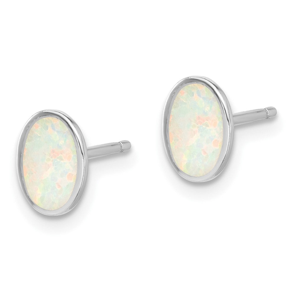 Sterling Silver Rh-Pl Created Opal OvaL16in Necklace w/1.75 Ext/earring Set