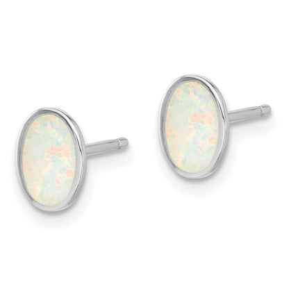 Sterling Silver Rh-Pl Created Opal OvaL16in Necklace w/1.75 Ext/earring Set