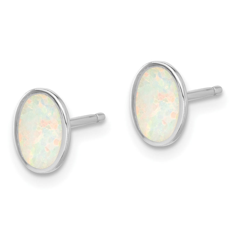 Sterling Silver Rh-Pl Created Opal OvaL16in Necklace w/1.75 Ext/earring Set