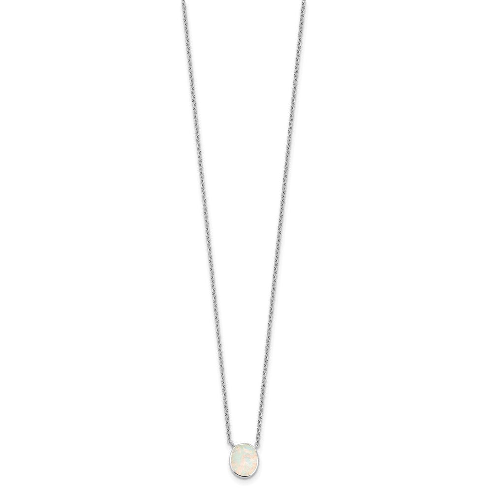 Sterling Silver Rh-Pl Created Opal OvaL16in Necklace w/1.75 Ext/earring Set