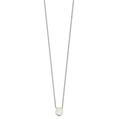 Sterling Silver Rh-Pl Created Opal OvaL16in Necklace w/1.75 Ext/earring Set