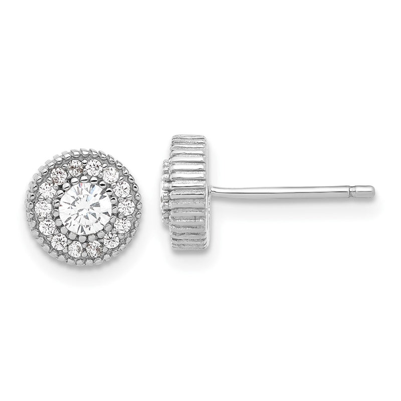Sterling Silver Rhodium Plated CZ Post Earrings and 16in Necklace w/2in Ext Set