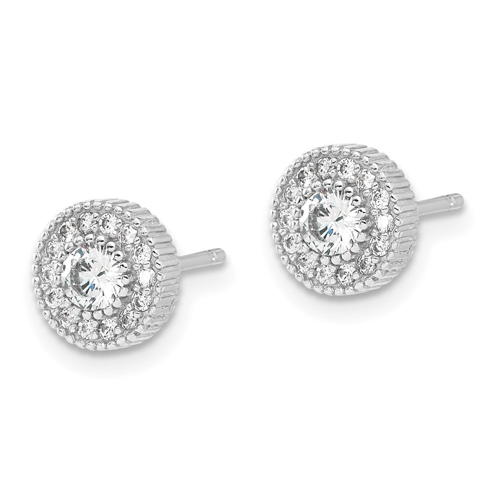 Sterling Silver Rhodium Plated CZ Post Earrings and 16in Necklace w/2in Ext Set
