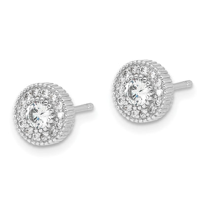 Sterling Silver Rhodium Plated CZ Post Earrings and 16in Necklace w/2in Ext Set