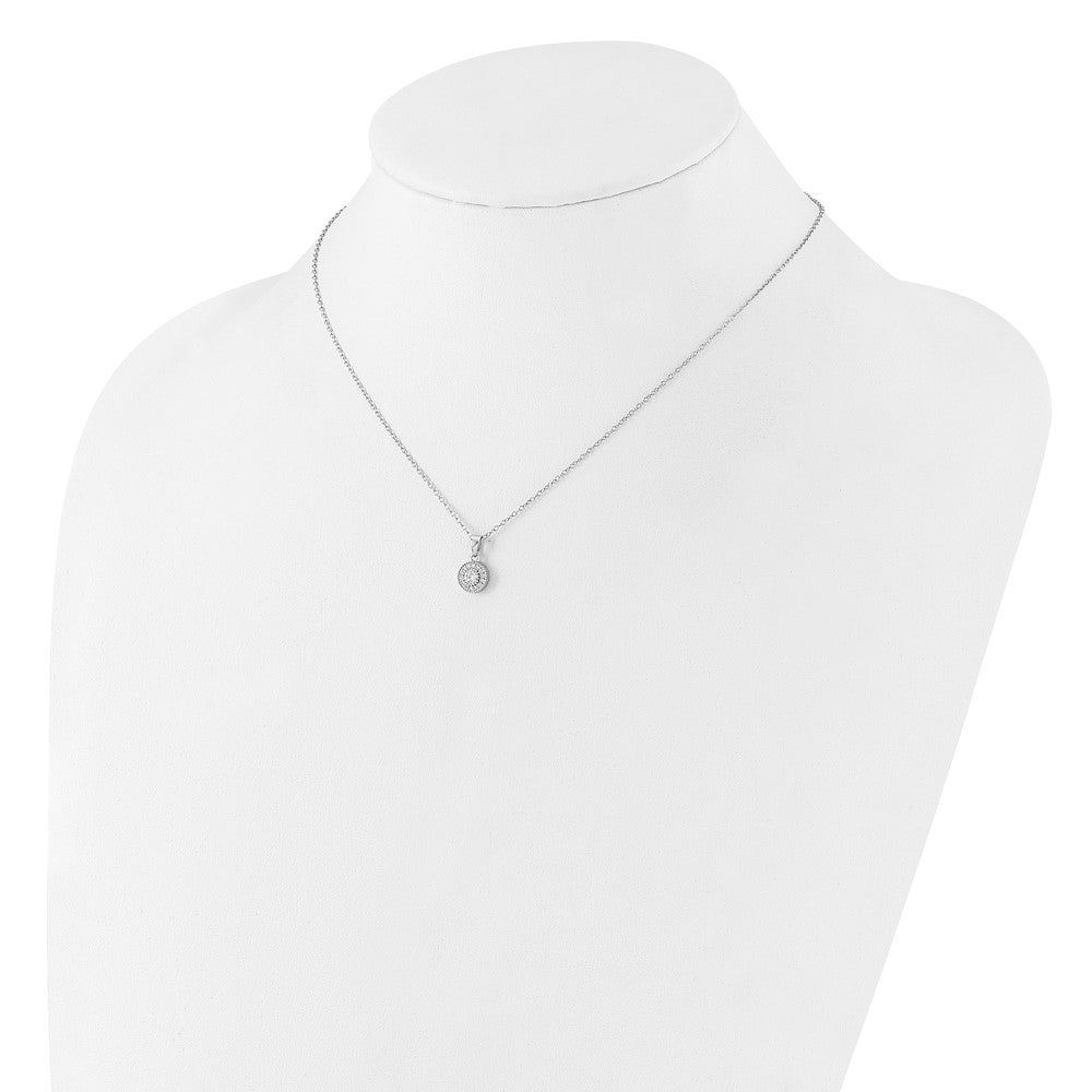 Sterling Silver Rhodium Plated CZ Post Earrings and 16in Necklace w/2in Ext Set