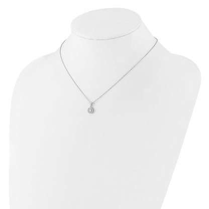 Sterling Silver Rhodium Plated CZ Post Earrings and 16in Necklace w/2in Ext Set