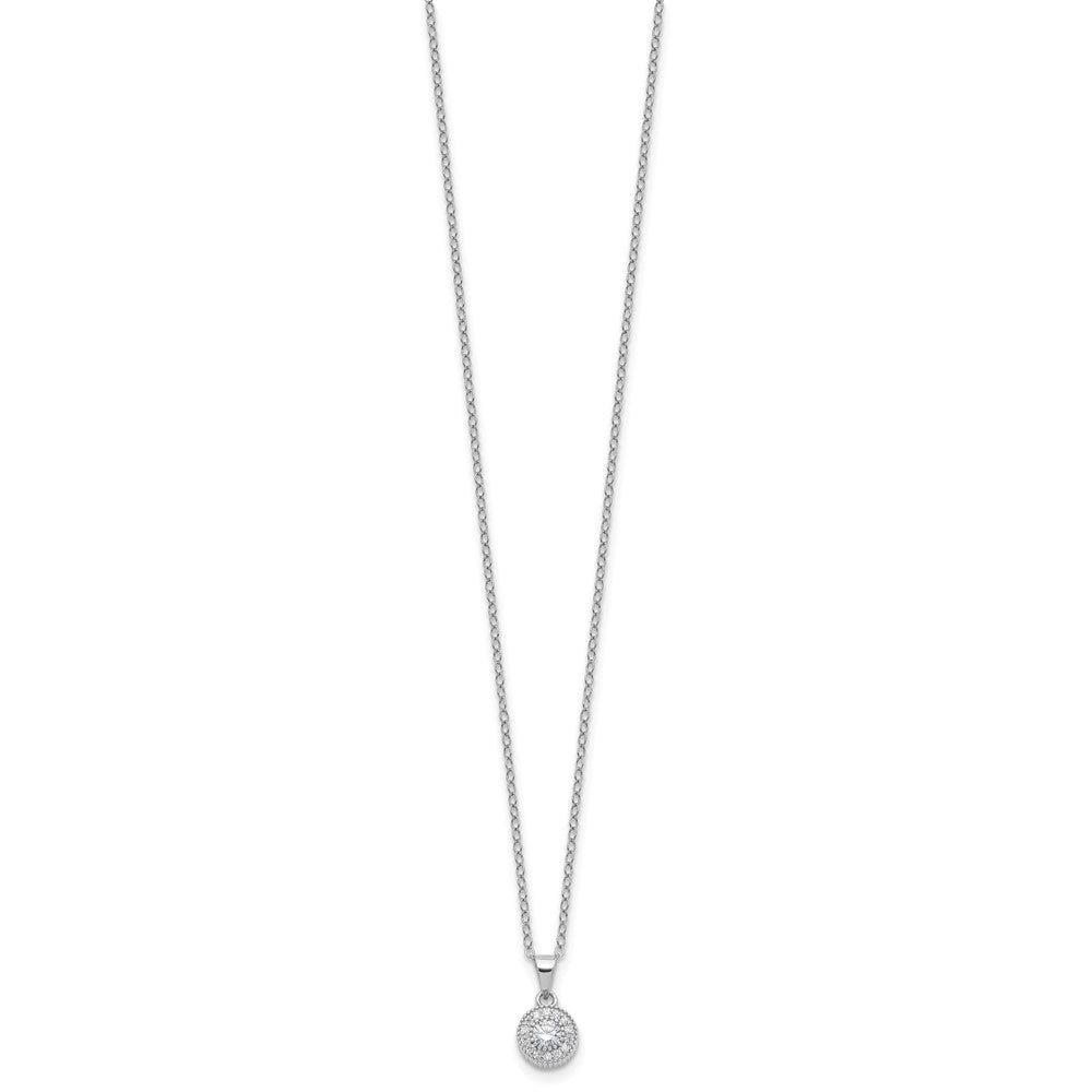 Sterling Silver Rhodium Plated CZ Post Earrings and 16in Necklace w/2in Ext Set