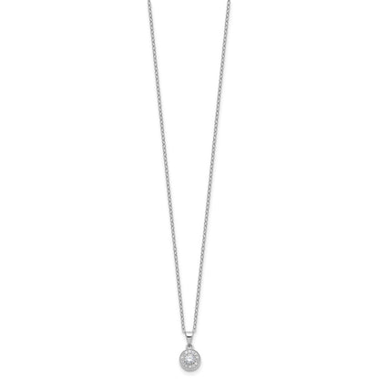 Sterling Silver Rhodium Plated CZ Post Earrings and 16in Necklace w/2in Ext Set