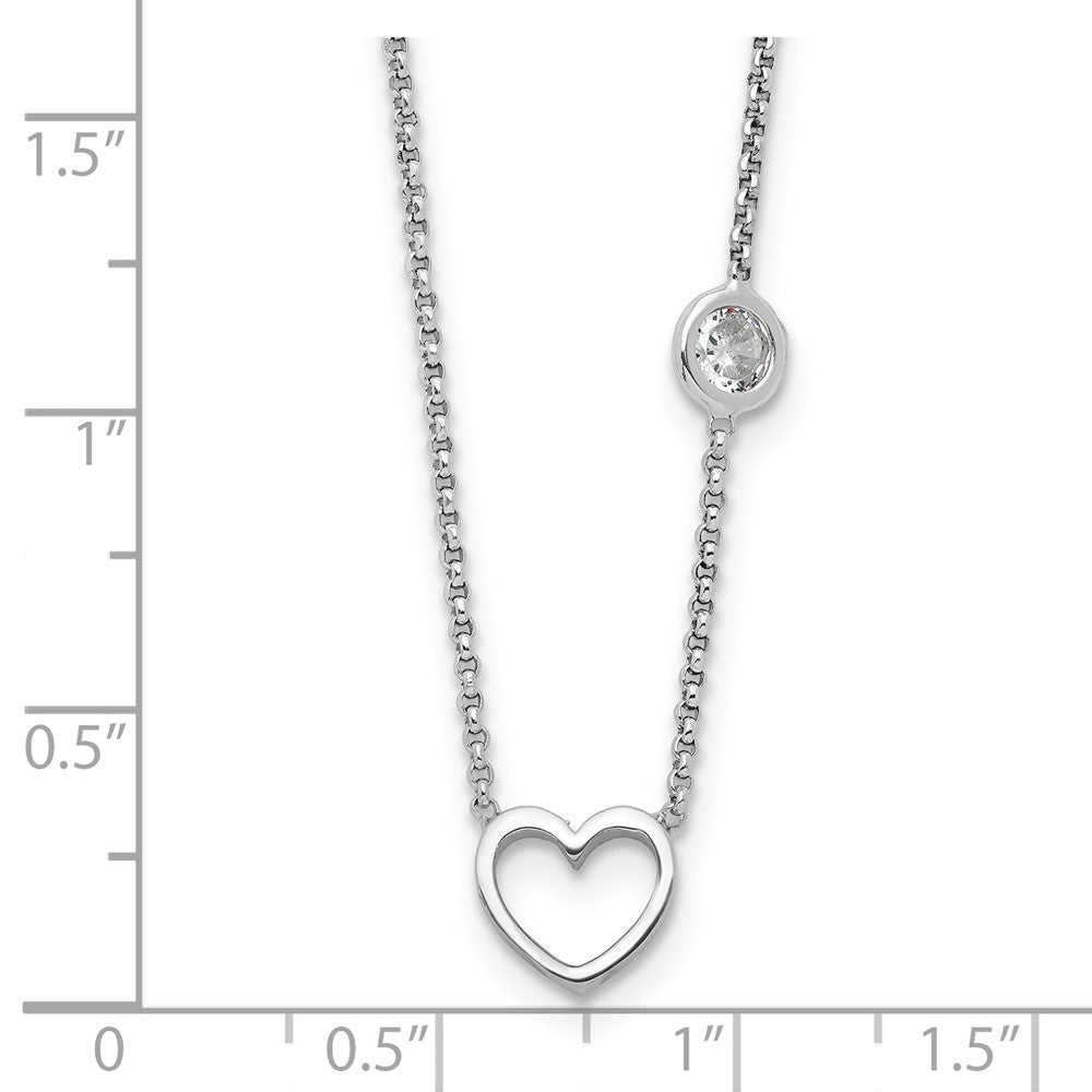 Sterling Silver Rhodium-Plated CZ & Heart W/ 2in Ext. Children's Necklace