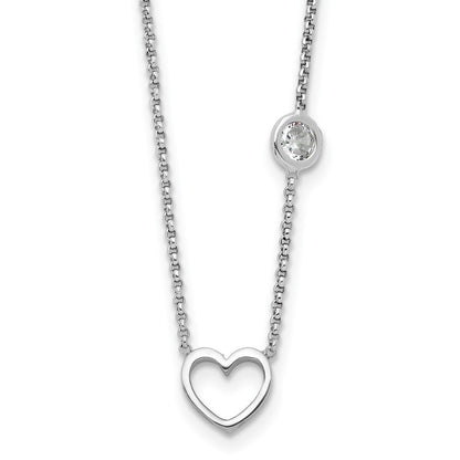 Sterling Silver Rhodium-Plated CZ & Heart W/ 2in Ext. Children's Necklace