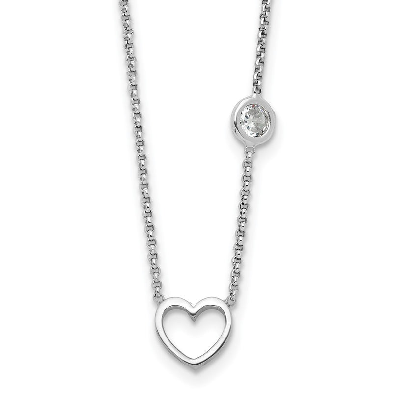 Sterling Silver Rhodium-Plated CZ & Heart W/ 2in Ext. Children's Necklace