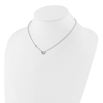 Sterling Silver Rhodium Plated CZ & Butterfly W/ 2in Ext. Children's Necklace