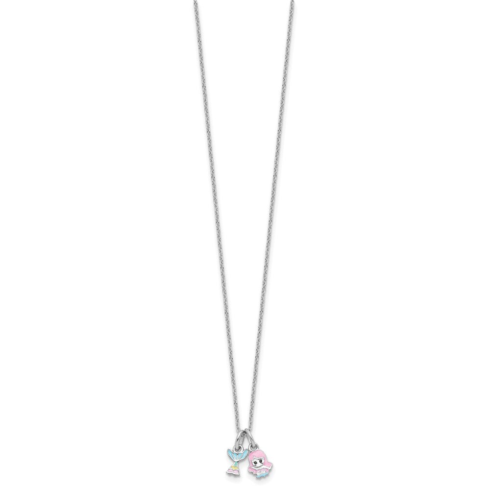 Sterling Silver Rhodium Plated Multi-Color Enamel Mermaid Children's Necklace
