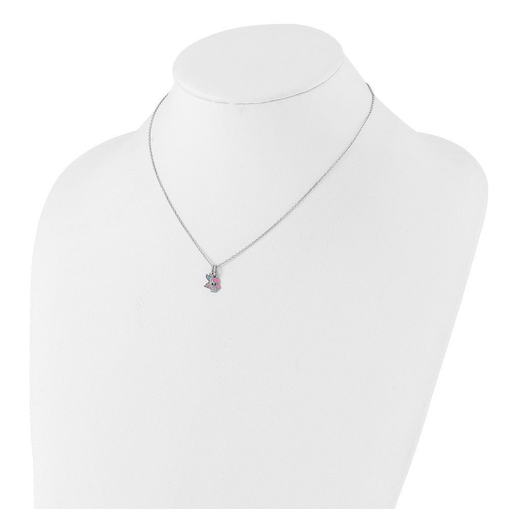 Sterling Silver Rhodium Plated Multi-Color Enamel Mermaid Children's Necklace