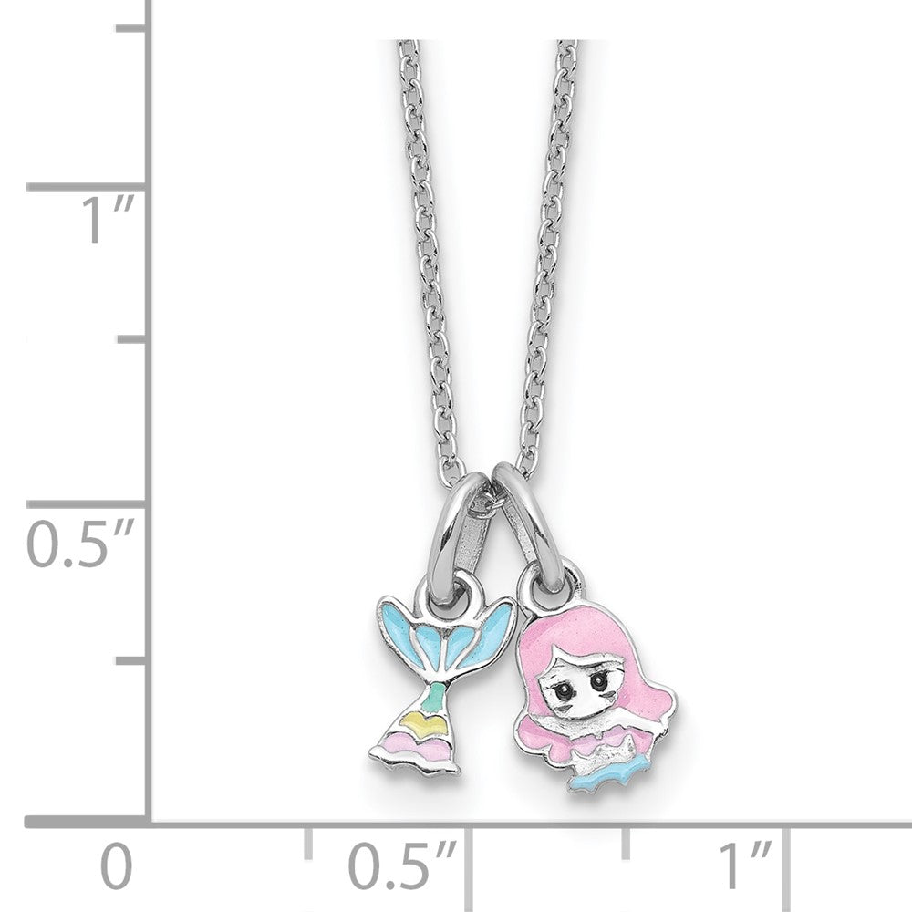 Sterling Silver Rhodium Plated Multi-Color Enamel Mermaid Children's Necklace