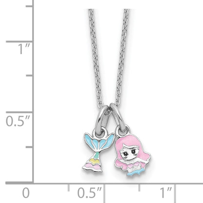 Sterling Silver Rhodium Plated Multi-Color Enamel Mermaid Children's Necklace