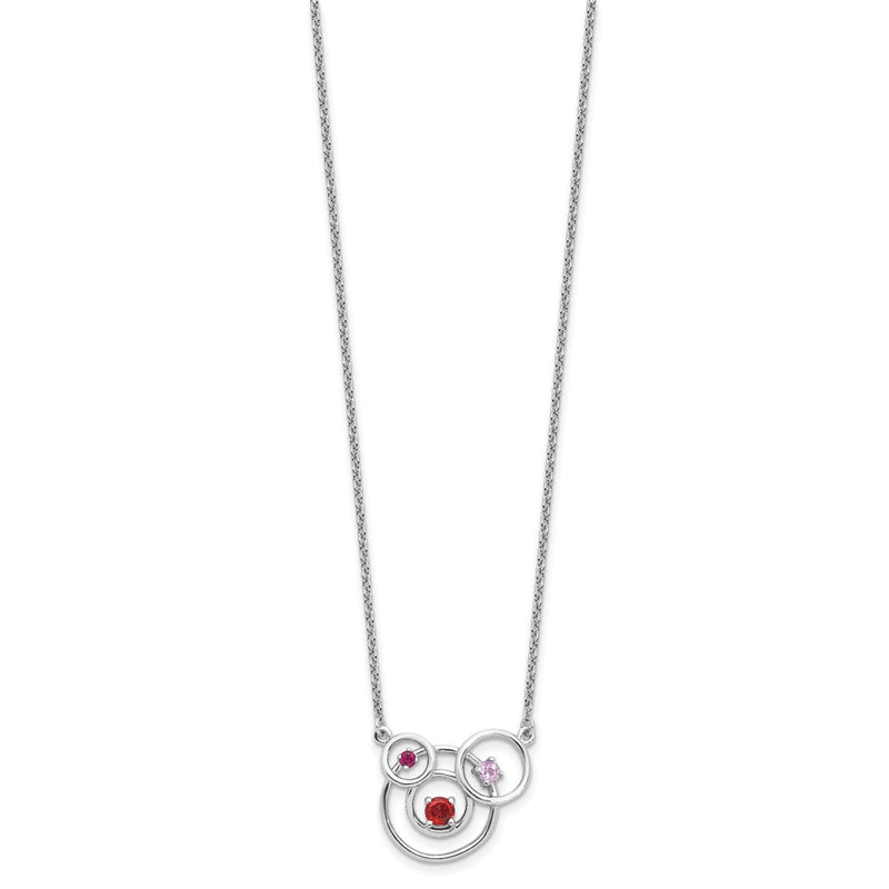 Sterling Silver Rhod-Pltd Amethyst Garnet Pk.tourmaline w/2in Ext Necklace
