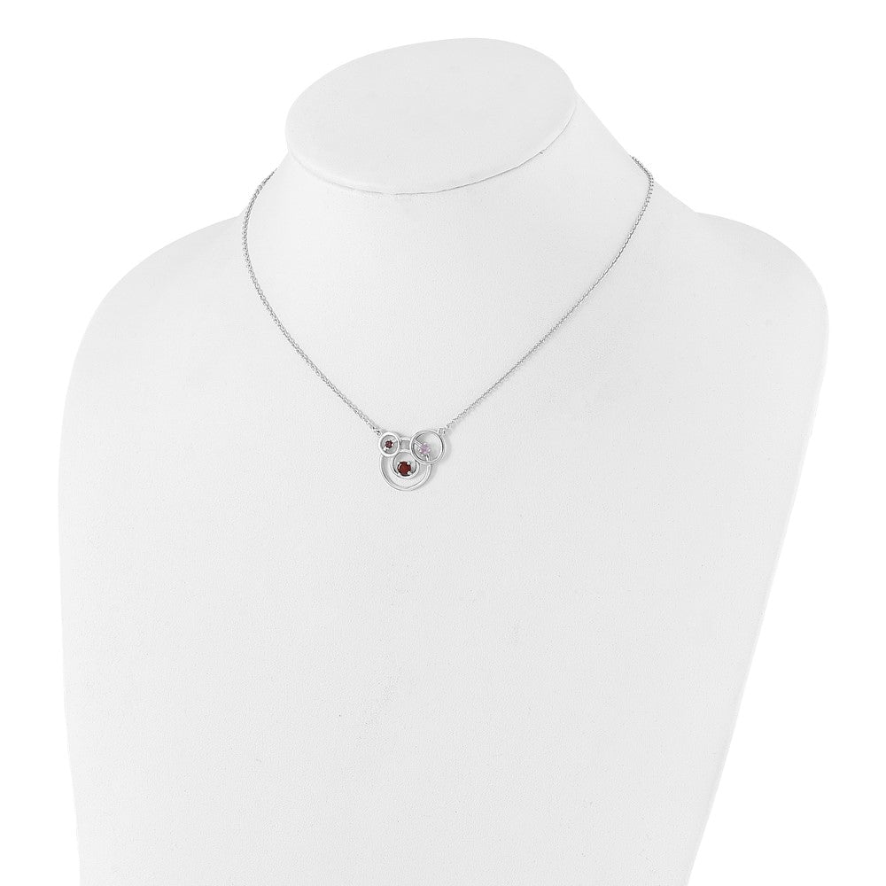 Sterling Silver Rhod-Pltd Amethyst Garnet Pk.tourmaline w/2in Ext Necklace