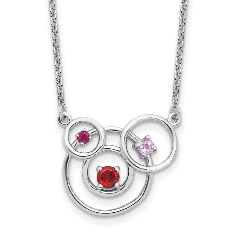 Sterling Silver Rhod-Pltd Amethyst Garnet Pk.tourmaline w/2in Ext Necklace