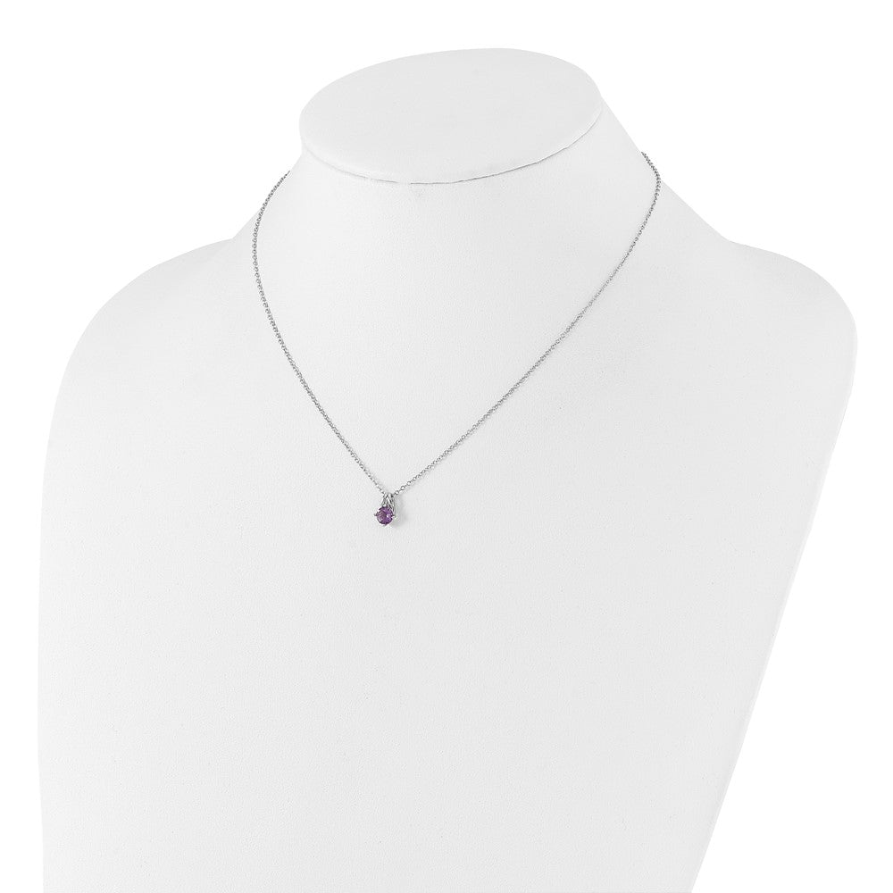 Sterling Silver Rhodium-Plated .45AM Amethyst 16in w/2in Ext Necklace