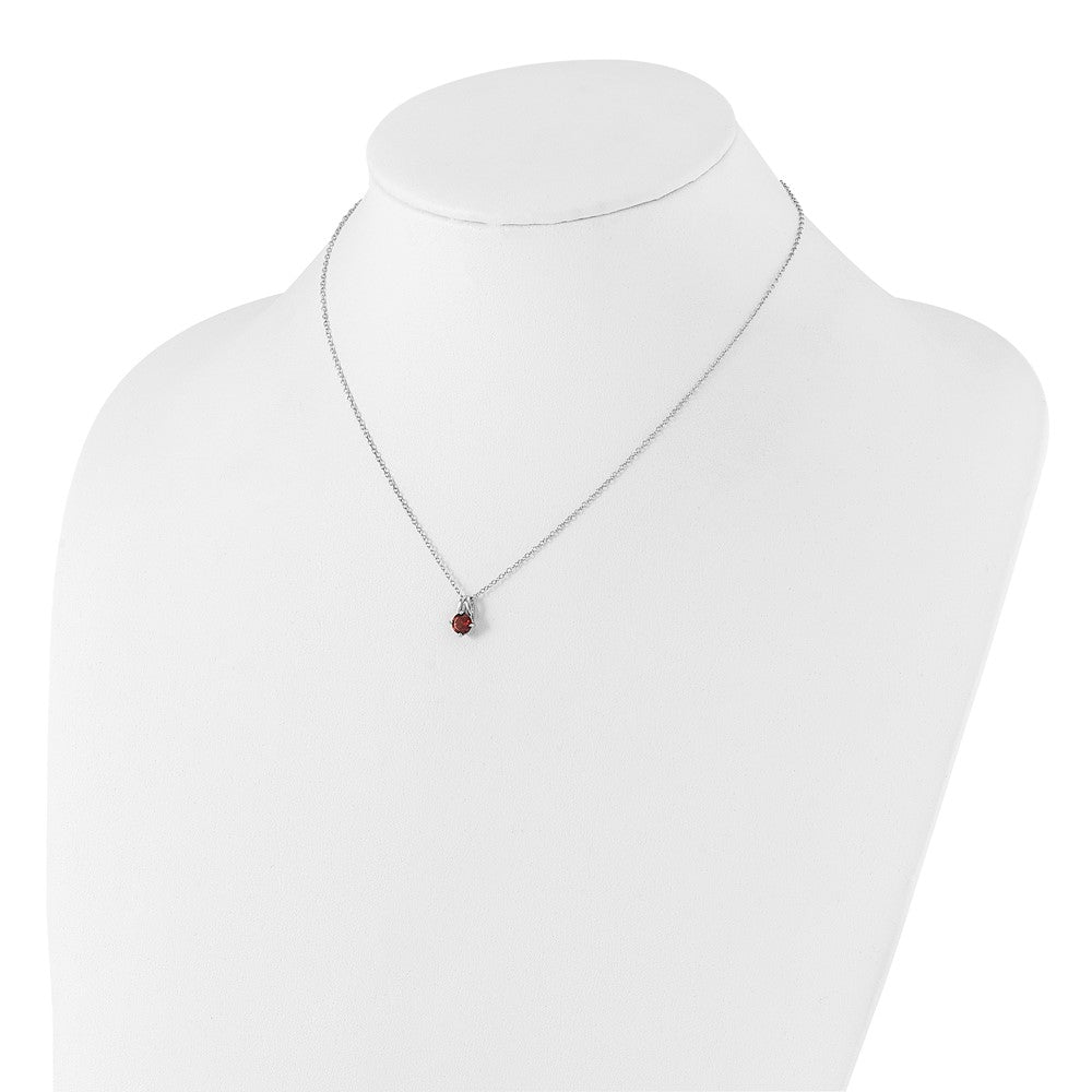 Sterling Silver Rhodium-Plated .6GA Garnet 16in w/1in Ext Necklace