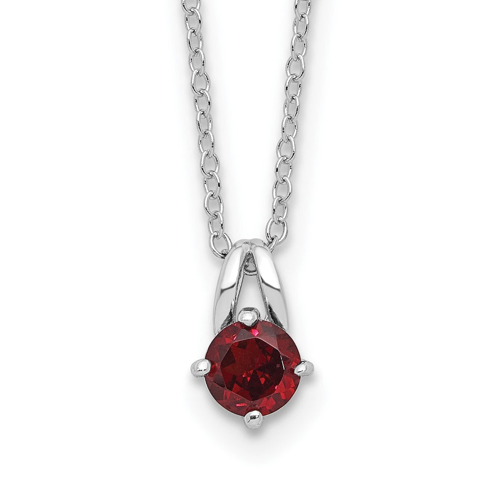 Sterling Silver Rhodium-Plated .6GA Garnet 16in w/1in Ext Necklace