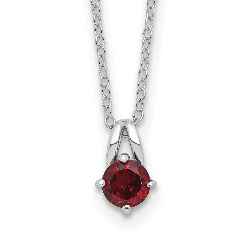 Sterling Silver Rhodium-Plated .6GA Garnet 16in w/1in Ext Necklace