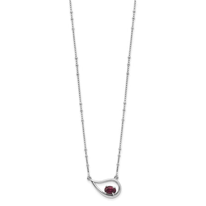 Sterling Silver Rhod-Pltd Teardrop Rhod. Garnet 16in w/2in Ext Necklace