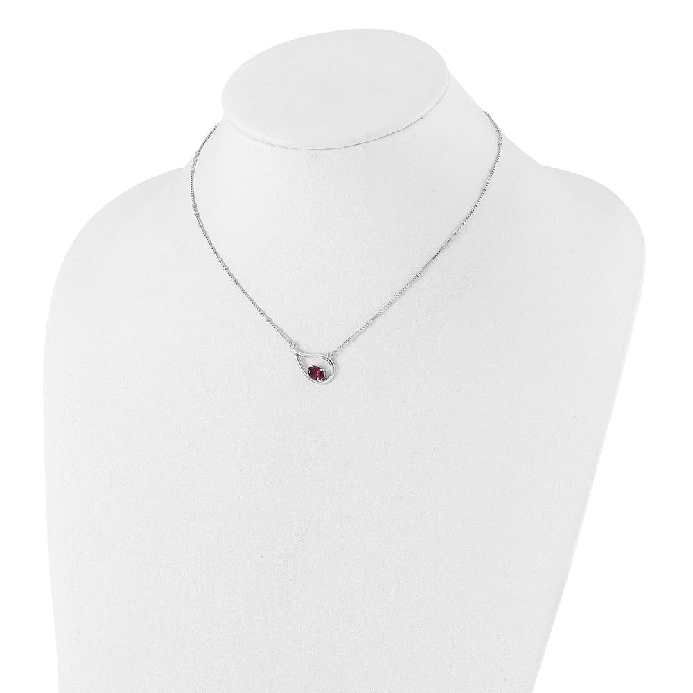 Sterling Silver Rhod-Pltd Teardrop Rhod. Garnet 16in w/2in Ext Necklace