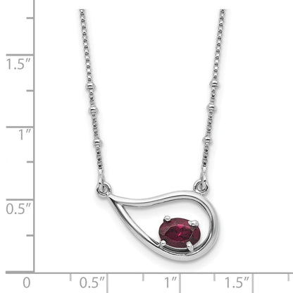 Sterling Silver Rhod-Pltd Teardrop Rhod. Garnet 16in w/2in Ext Necklace