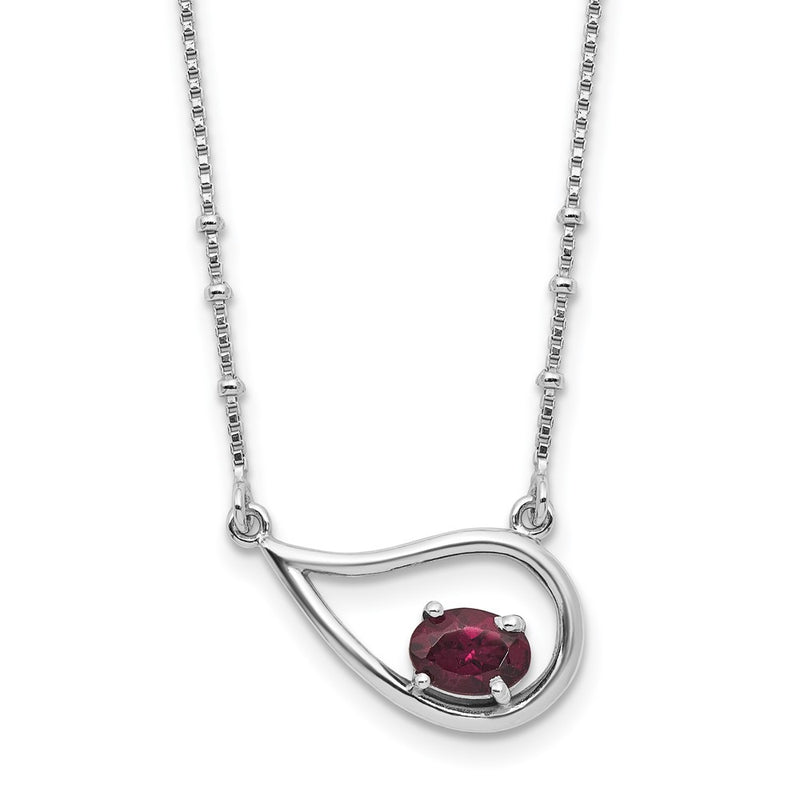 Sterling Silver Rhod-Pltd Teardrop Rhod. Garnet 16in w/2in Ext Necklace