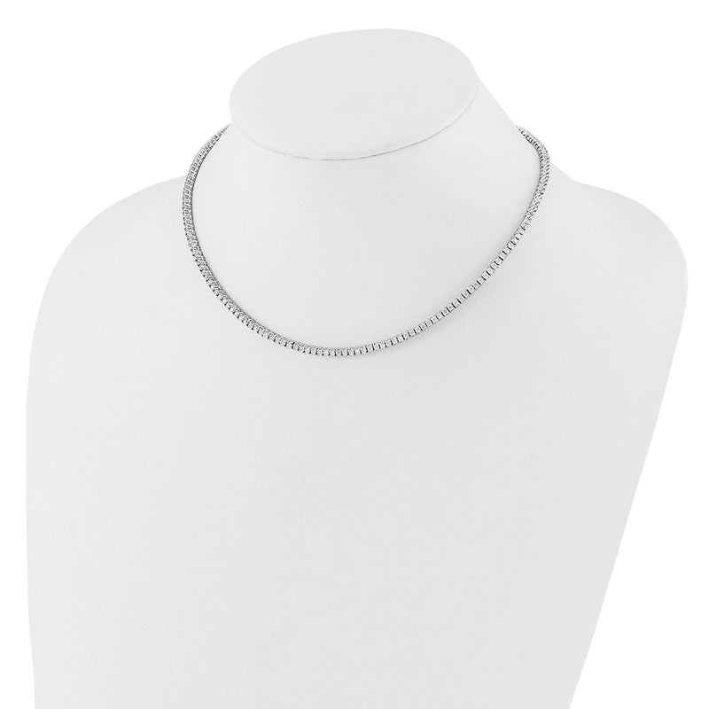 Sterling Silver Rhodium-Plated 2mm CZ 16in Tennis Necklace
