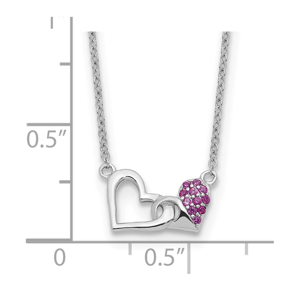 Sterling Silver Rhodium-Plated with Pink CZ Hearts 16in w/2in Ext Necklace