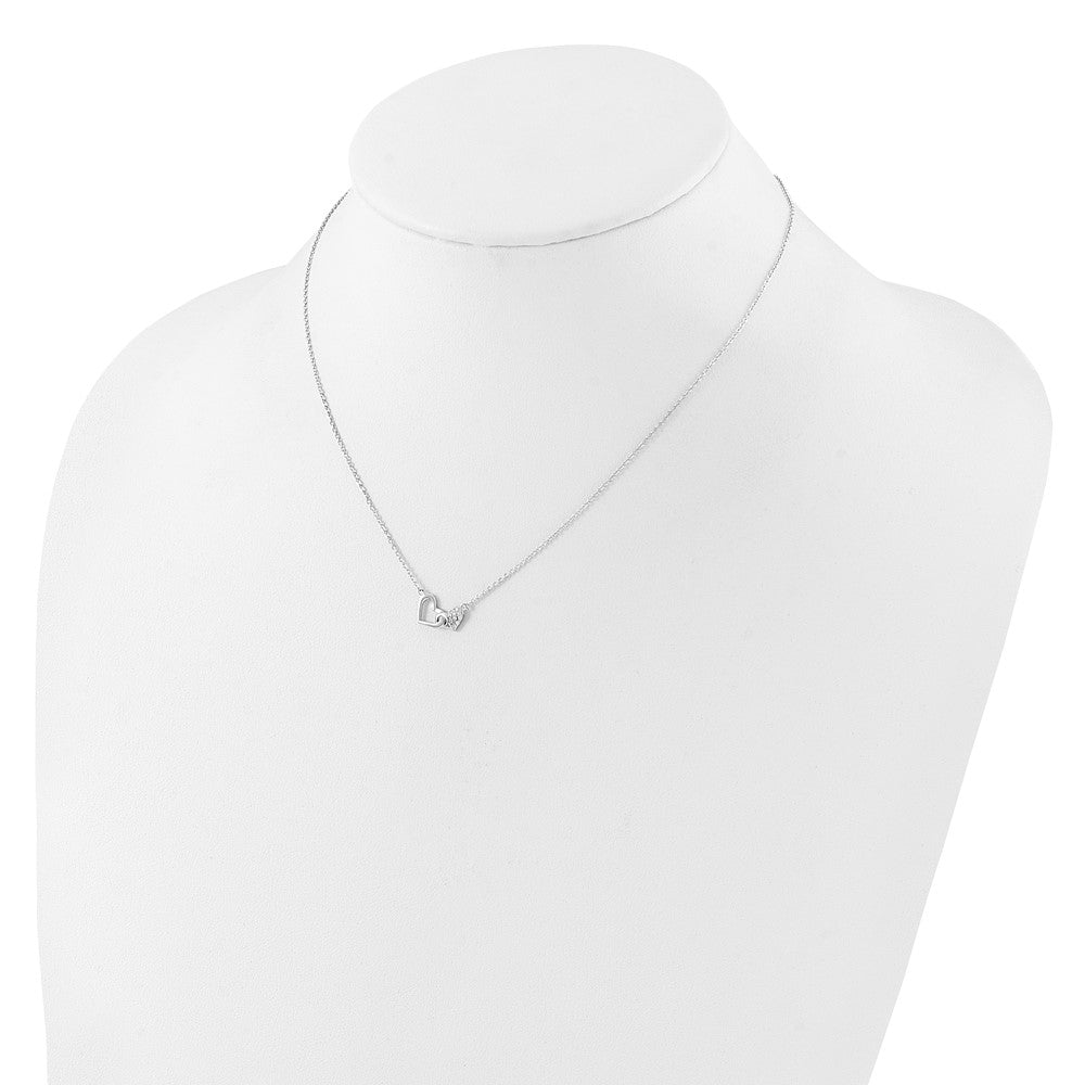 Sterling Silver Rhodium-Plated CZ Double Heart 16IN Plus 2IN Ext Necklace