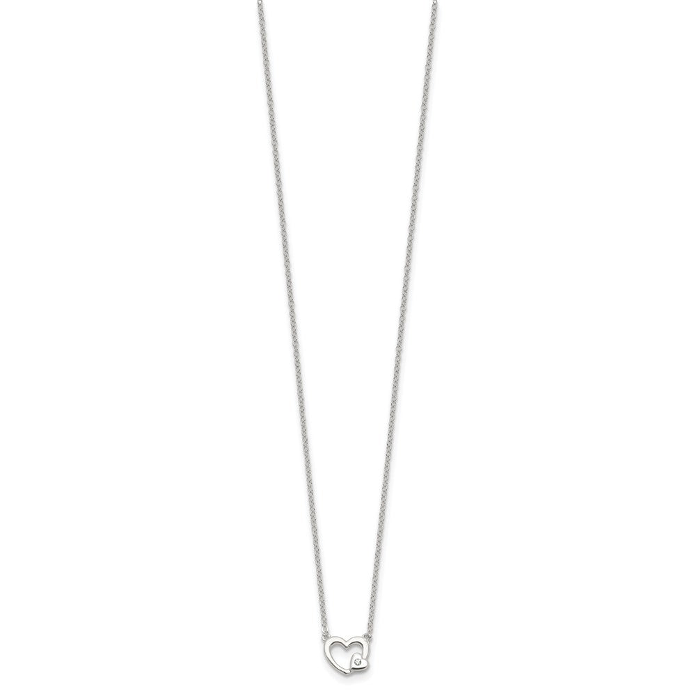 Sterling Silver E-Coating CZ Heart 16in w/2in Ext Necklace