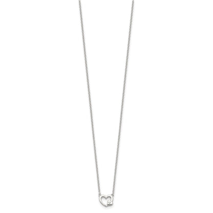 Sterling Silver E-Coating CZ Heart 16in w/2in Ext Necklace