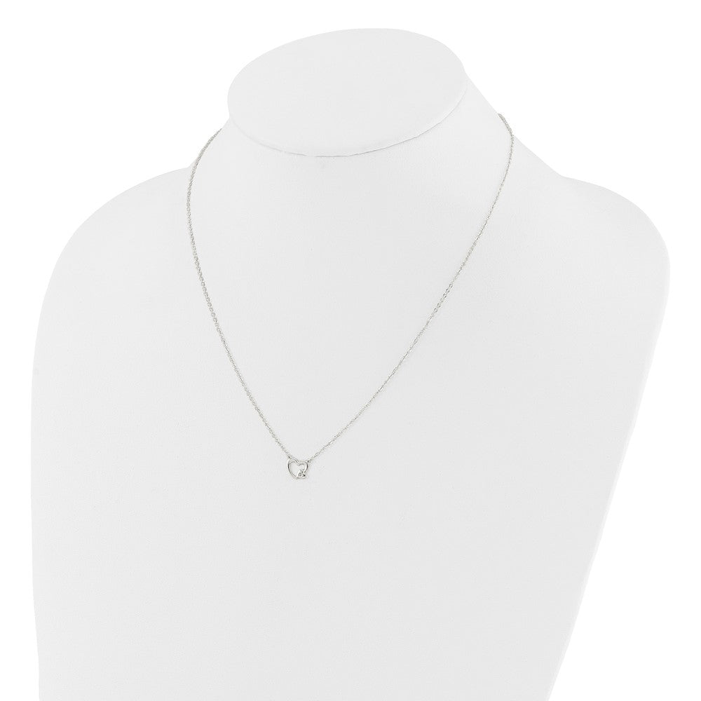 Sterling Silver E-Coating CZ Heart 16in w/2in Ext Necklace