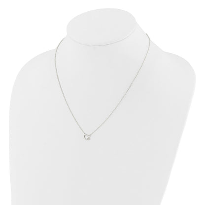 Sterling Silver E-Coating CZ Heart 16in w/2in Ext Necklace