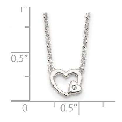 Sterling Silver E-Coating CZ Heart 16in w/2in Ext Necklace